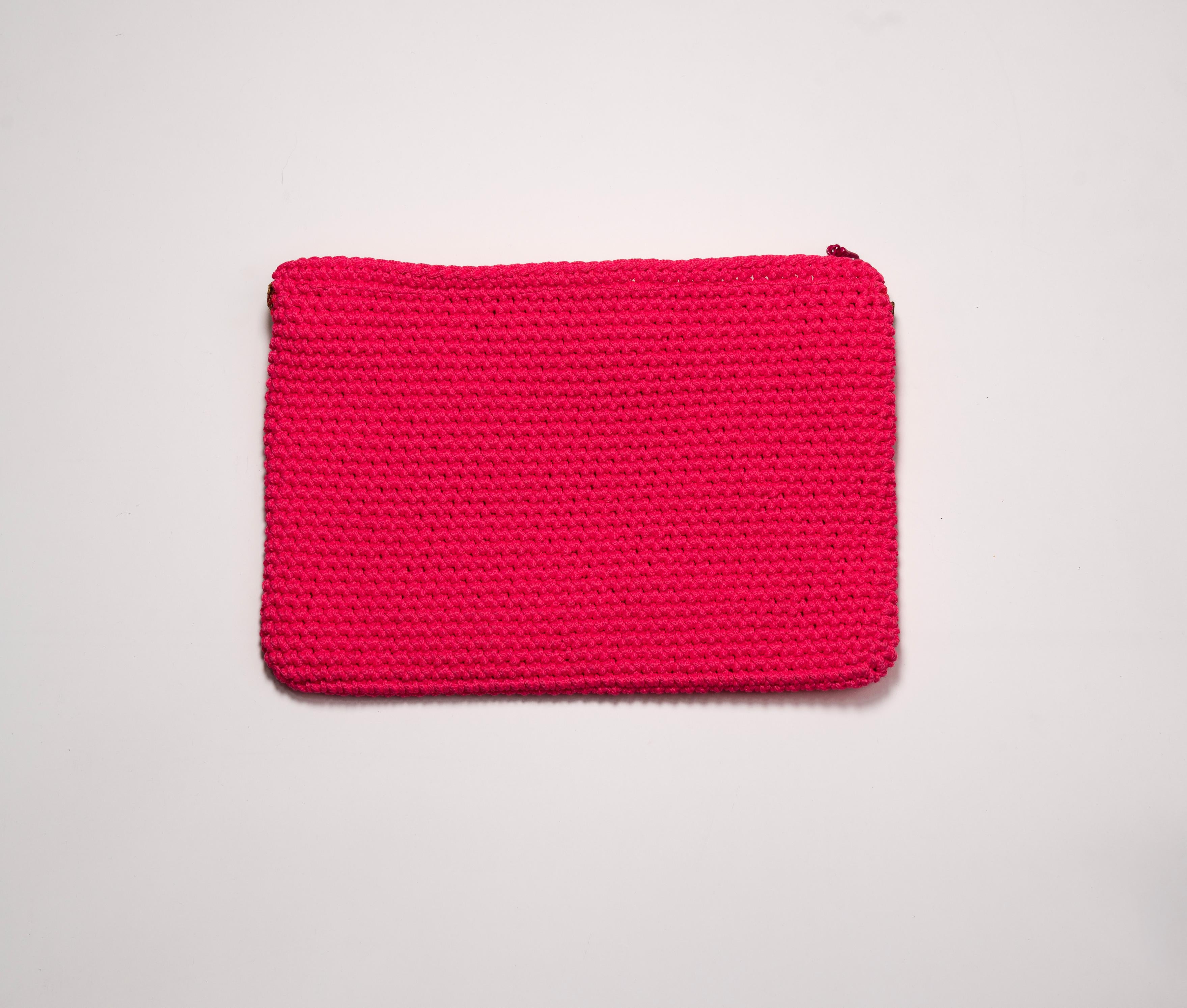 Handmade Boho Knit Makeup Bag - Luxury Crochet Cosmetic Pouch with Pom-Poms